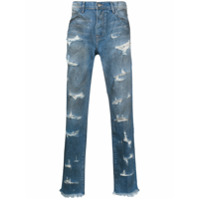 424 Calça jeans reta com efeito destroyed - Azul
