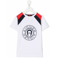 Aigner Kids Camiseta color block com logo - Branco