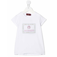 Aigner Kids Camiseta com tachas e logo - Branco