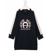 Aigner Kids Vestido com logo e brilho - Azul