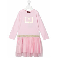 Aigner Kids Vestido com tule e estampa de logo - Rosa