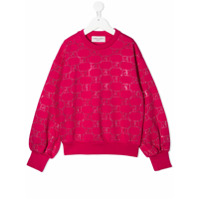 Alberta Ferretti Kids rhinestone-logo cotton sweatshirt - Rosa