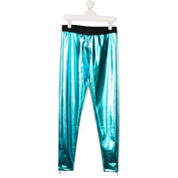 Alberta Ferretti Kids TEEN logo waistband metallic track pants - Azul
