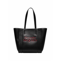 Alexander McQueen Bolsa tote de couro com logo gravado - Preto