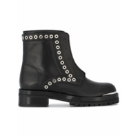 Alexander McQueen Bota de couro com zíper frontal e tachas - Preto