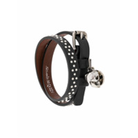 Alexander McQueen Bracelete de couro com pingente de caveira - Preto