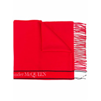 Alexander McQueen Echarpe com franjas e estampa de logo - Vermelho