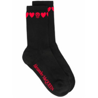 Alexander McQueen Par de meias com detalhe de coração e caveira - Preto