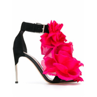Alexander McQueen Sandália com aplicação de rosa - Preto