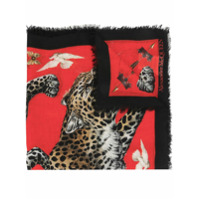 Alexander McQueen Xale de seda com estampa de leopardo - Vermelho