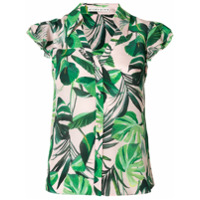 Alice+Olivia Camisa Randa de algodão com estampa de palmeira - Verde