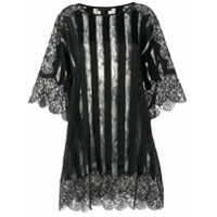 Amen sheer striped and lace trimmed oversized top - Preto