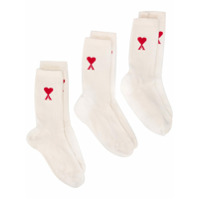 AMI Pacote 3 pares de meias com logo - Branco