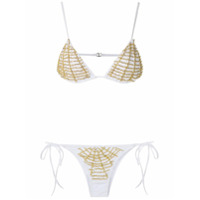 Amir Slama Biquíni cortininha com contas bordadas - Branco