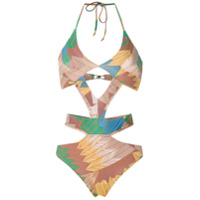 Amir Slama Maiô recorte faixa com estampa - Estampado