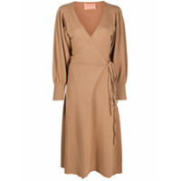 Andamane Vestido envelope com mangas longas - Marrom