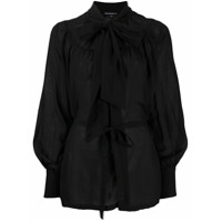 Ann Demeulemeester Blusa com laço na gola e cinto - Preto
