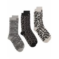 ANONYMOUS ISM Conjunto 3 pares de meias com animal print - Cinza