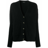 Aragona Cardigan gola V com acabamento canelado - Preto