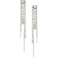 AREA Par de brincos com franjas e aplicação de cristais - Metálico