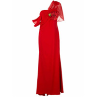Badgley Mischka Vestido de festa assimétrico drapeado - Vermelho