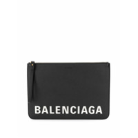 Balenciaga logo print leather clutch bag - Preto