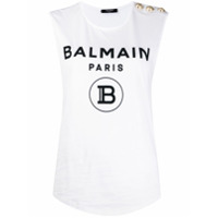 Balmain Blusa sem manga com botões e estampa de logo - Branco