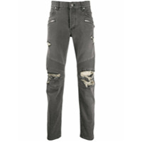 Balmain Calça jeans slim com efeito puído - Cinza