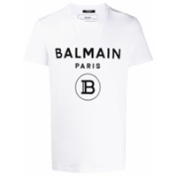 Balmain Camiseta de veludo com logo - Branco