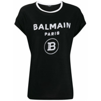 Balmain Camiseta mangas curtas com logo contrastante - Preto