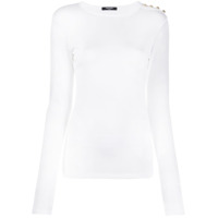 Balmain Camiseta mangas longas com detalhe de botão - Branco