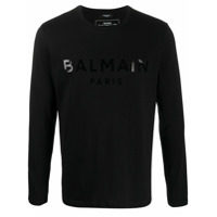 Balmain Camiseta mangas longas com estampa de logo - Preto