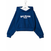 Balmain Kids Blusa de moletom com logo e capuz - Azul