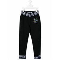 Balmain Kids Calça esportiva com acabamento de logo - Preto