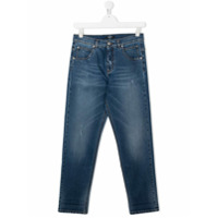 Balmain Kids Calça jeans reta com efeito de lavagem estonada - Azul