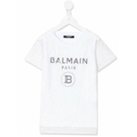 Balmain Kids Camiseta com logo bordado em paetês - Branco