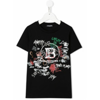 Balmain Kids Camiseta com logo de grafite - Preto