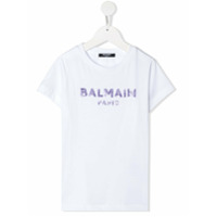 Balmain Kids Camiseta com logo de paetês - Branco