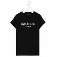 Balmain Kids Camiseta com logo de paetês - Preto