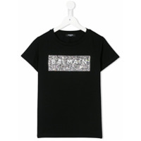 Balmain Kids Camiseta com logo e aplicação de cristais - Preto
