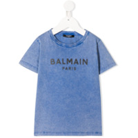 Balmain Kids Camiseta com logo e efeito manchado - Azul
