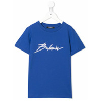 Balmain Kids Camiseta decote careca com estampa de logo - Azul