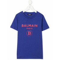 Balmain Kids Camiseta decote careca com estampa de logo - Azul