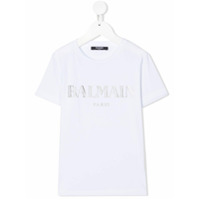 Balmain Kids Camiseta decote careca com estampa de logo - Branco