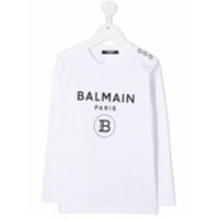 Balmain Kids Camiseta decote careca com estampa de logo - Branco