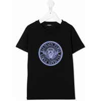 Balmain Kids Camiseta decote careca com logo bordado - Preto