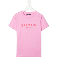 Balmain Kids Camiseta decote careca com logo - Rosa