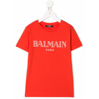 Balmain Kids Camiseta gola redonda com estampa de logo - Vermelho