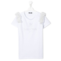 Balmain Kids Camiseta mangas curtas com aplicação de logo em cristais - Branco