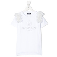 Balmain Kids Camiseta mangas curtas com aplicação de logo em cristais - Branco